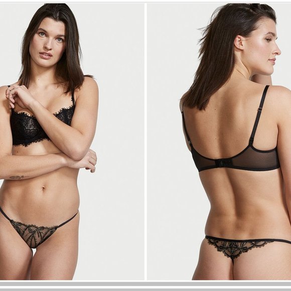 XL VS DREAM ANGELS Shine Lace V-String Panty Black Gorgeous Sexy NWT - Picture 3 of 16